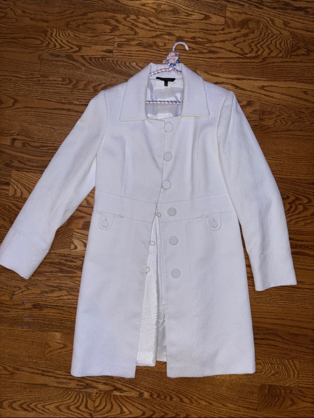 Women's White Textured Long Coat